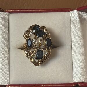 Vintage Style Blue Sapphire And Diamond Ring 7
